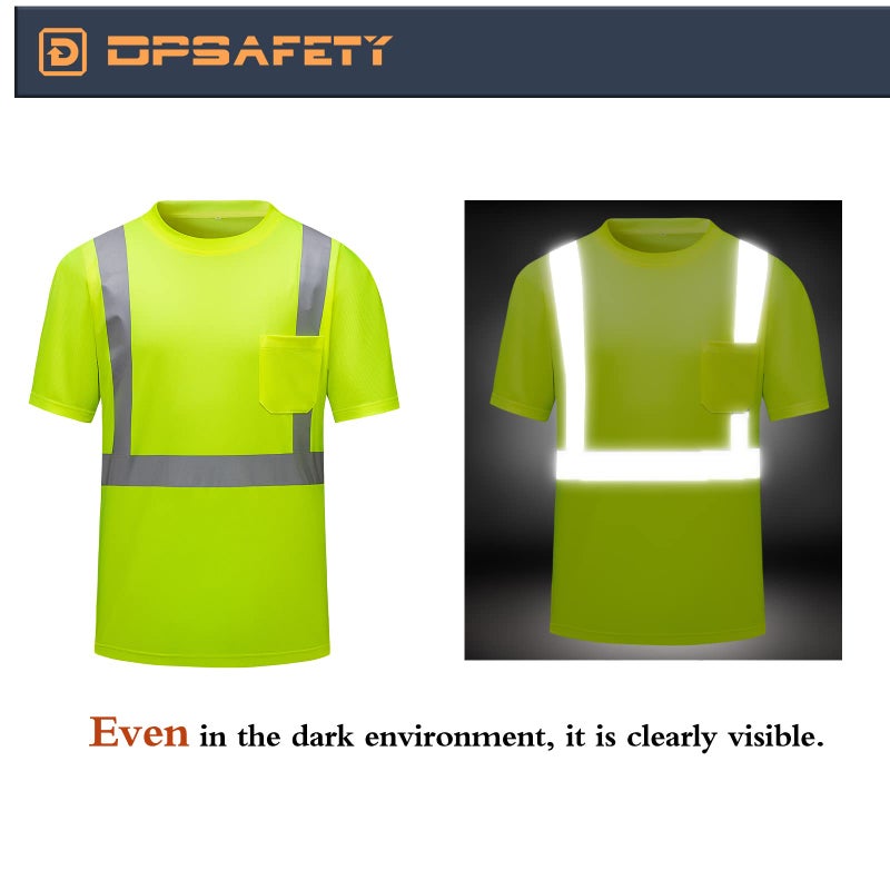 DPSAFETY High Visibility Shirts Quick Dry Safety T Shirts with Reflective Strips and Pocket Short Sleeve Mesh Hi Vis Construction Work Class 2 Shirt for Men/Women Lime,3XL - Image 5